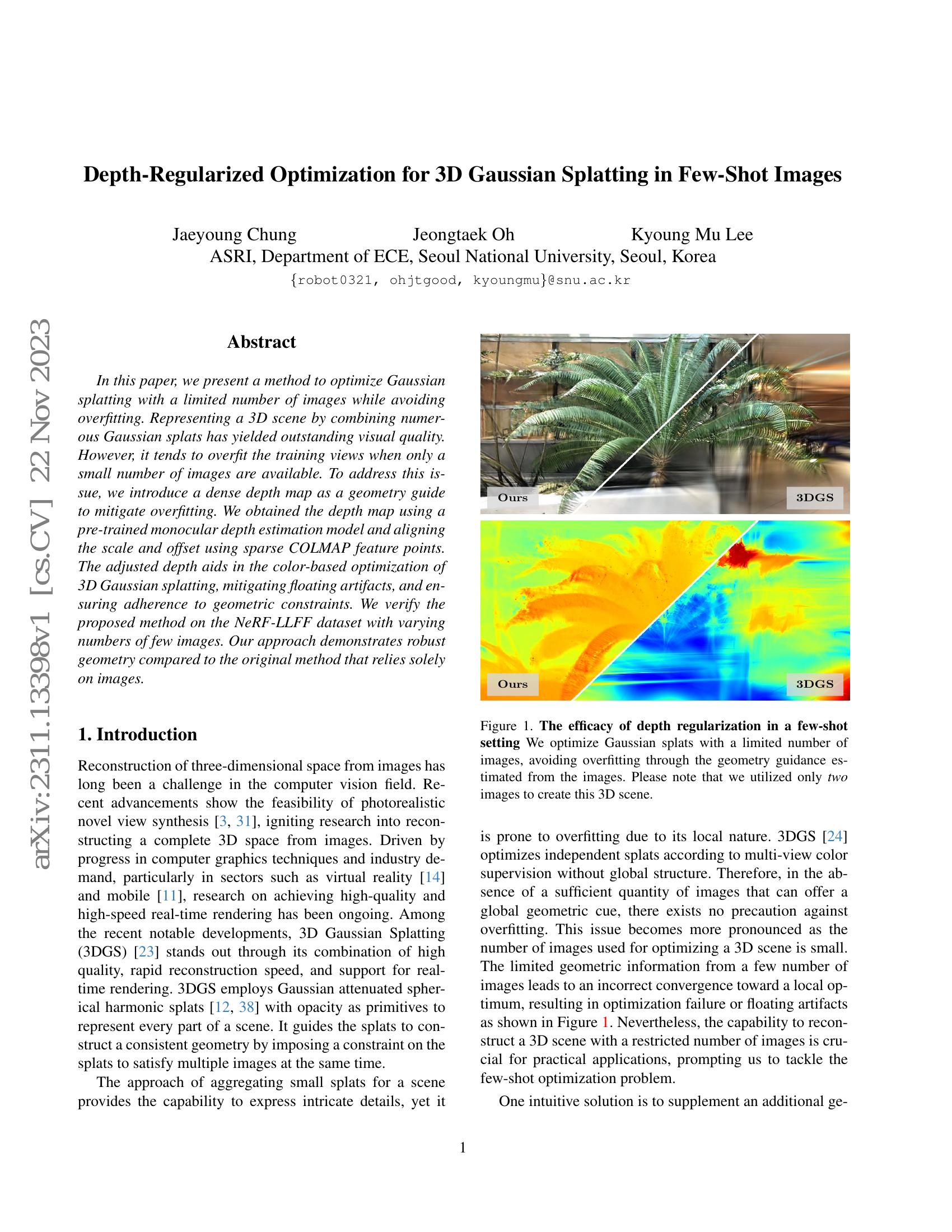 Depth Regularized Optimization For 3D Gaussian Splatting In Few Shot