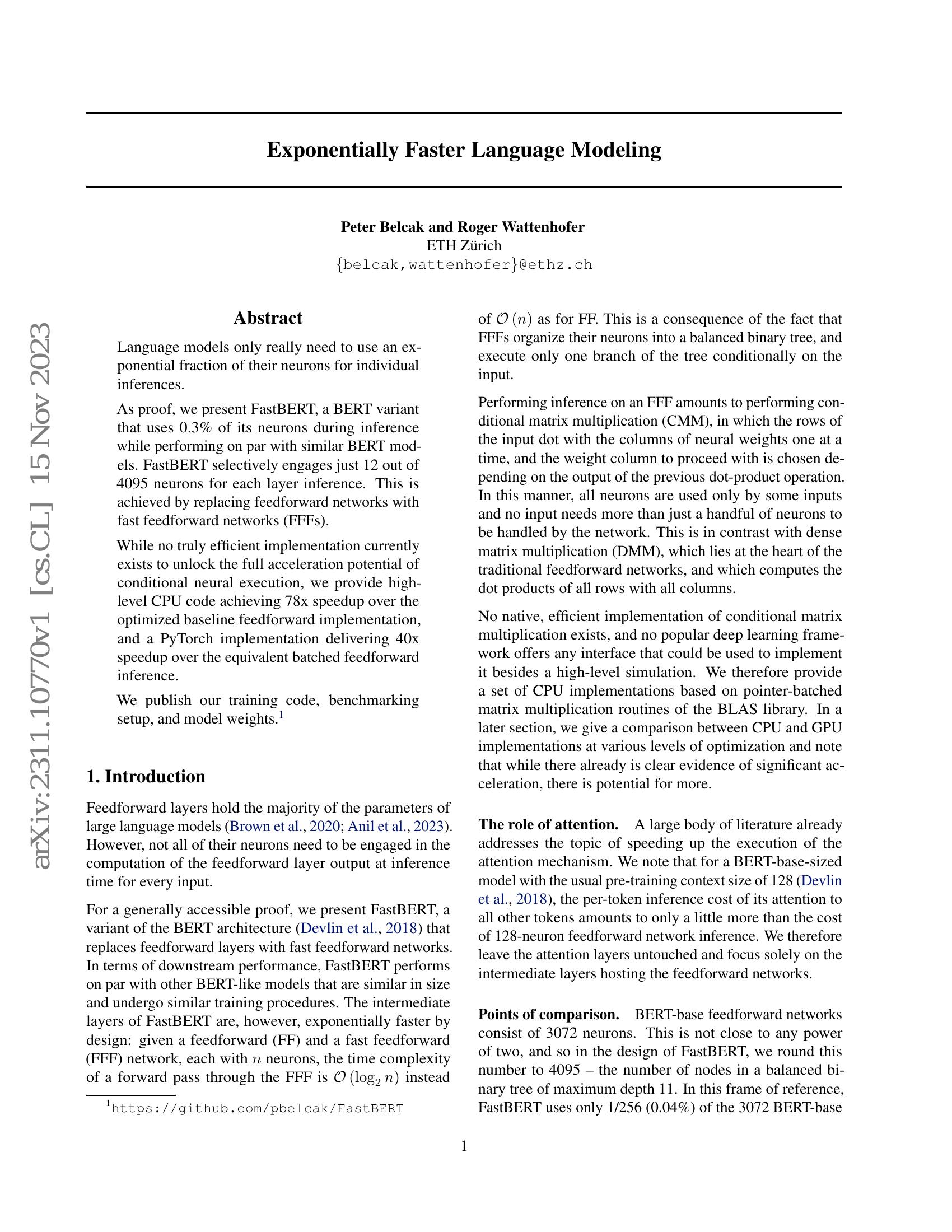 Exponentially Faster Language Modelling 智源社区论文