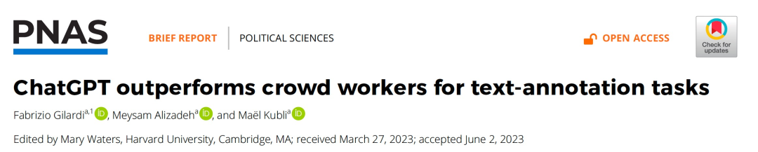 PNAS | ChatGPT在文本标注任务中表现优于众包工作者