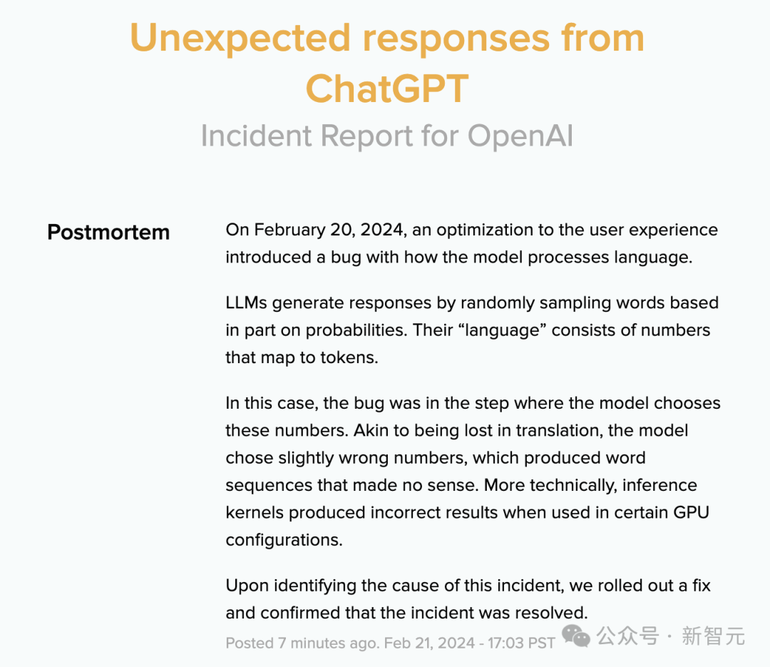 ChatGPT突然疯了，意外输出震惊网友！OpenAI官方回应：token预测是根源​