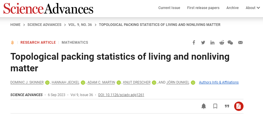 Sci. Adv. 速递：生物和非生物物质的拓扑堆积统计