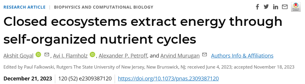 PNAS速递：封闭生态系统通过自组织的营养循环提取能量