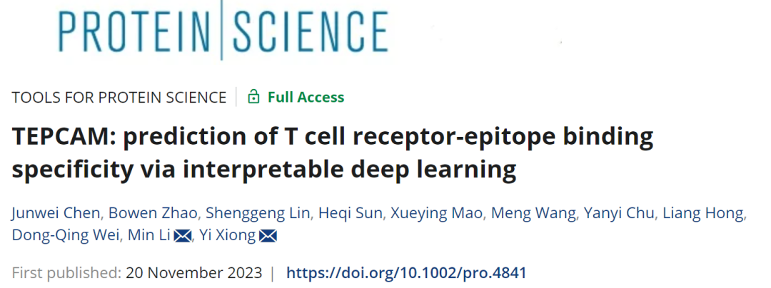 Protein Science | 预测T细胞受体-表位结合特异性的可解释性深度学习模型