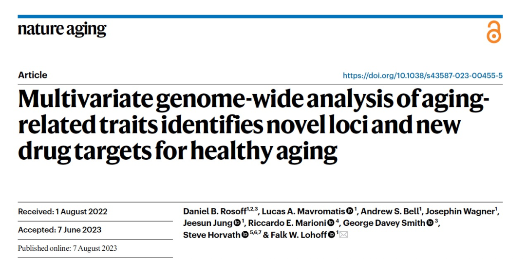 Nat. Aging. | 多变量全基因组分析揭示与衰老相关特征的新位点