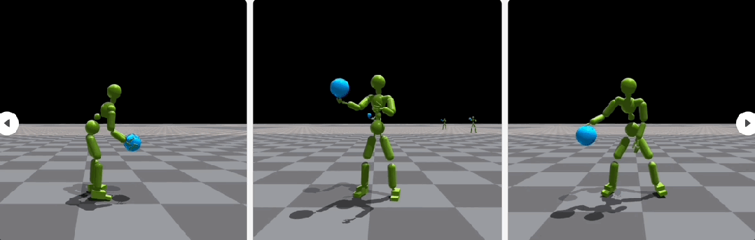 「灌篮高手」模拟人形机器人，一比一照搬人类篮球招式，看一遍就能学会，无需特定任务的奖励