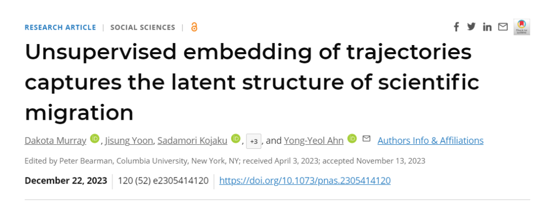 PNAS速递：无监督学习得到的文本嵌入轨迹描述隐藏的科学迁移结构