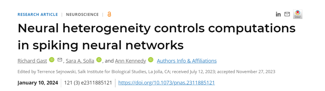 PNAS速递：神经网络异质性控制脉冲神经网络计算