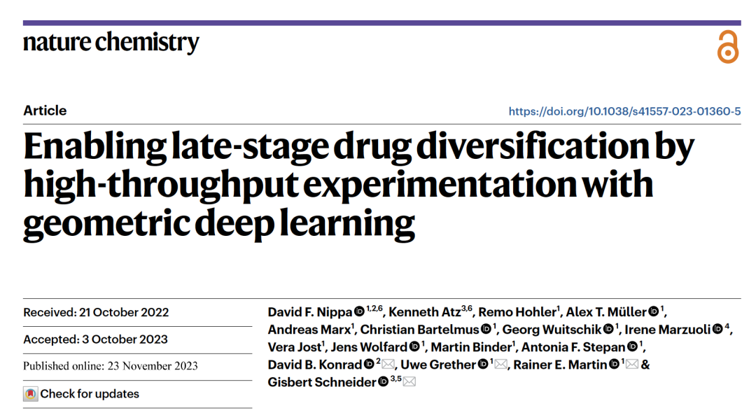 Nat. Chem. | 利用高通量实验和几何深度学习实现药物后期多样化