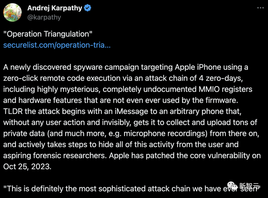 历时4年，iPhone遭史上最复杂攻击！一条iMessage窃走所有隐私数据，Karpathy惊呼