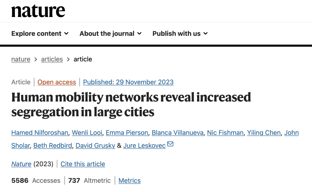 Nature速递：人口移动网络揭示大城市社会经济隔离更严重