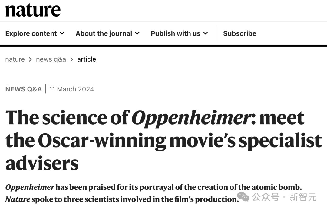 斩获7项奥斯卡大奖，Nature重磅发布《奥本海默》专题！诺兰断言：AI时代人类再次迎来「奥本海默时刻」