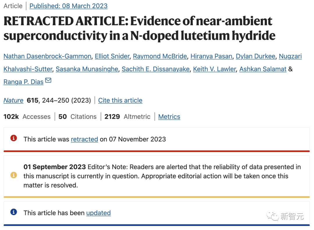 「室温超导惯犯」又被Nature撤稿！8位合著者联名举报，Dias：你们的博士学位也该撤销