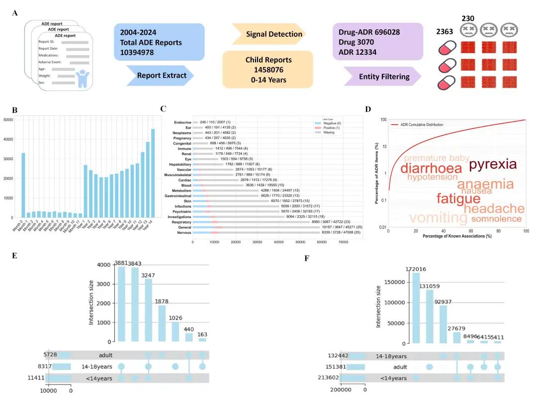 图1.基于FAERS（2004-2024）的儿科药物警戒数据集构建与特征分析