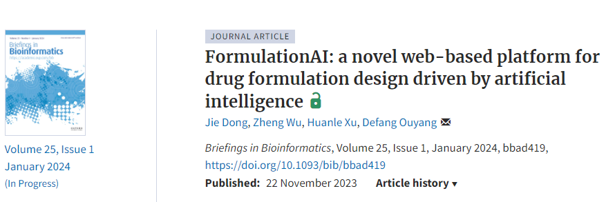 Brief. Bioinform. | FormulationAI：人工智能驱动的新一代药物制剂计算平台