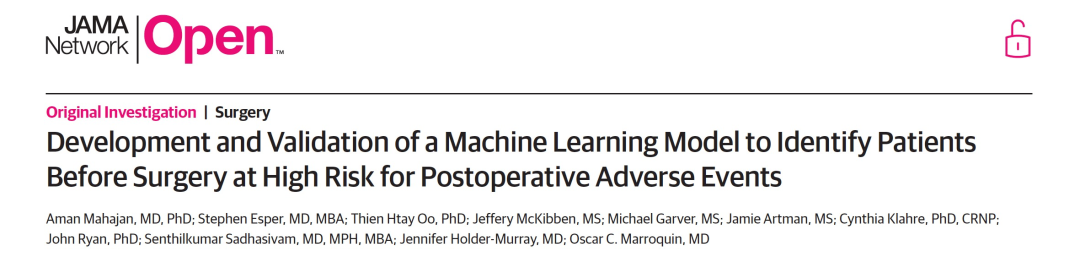 开发和验证用于在手术前识别高风险术后不良事件患者的机器学习模型