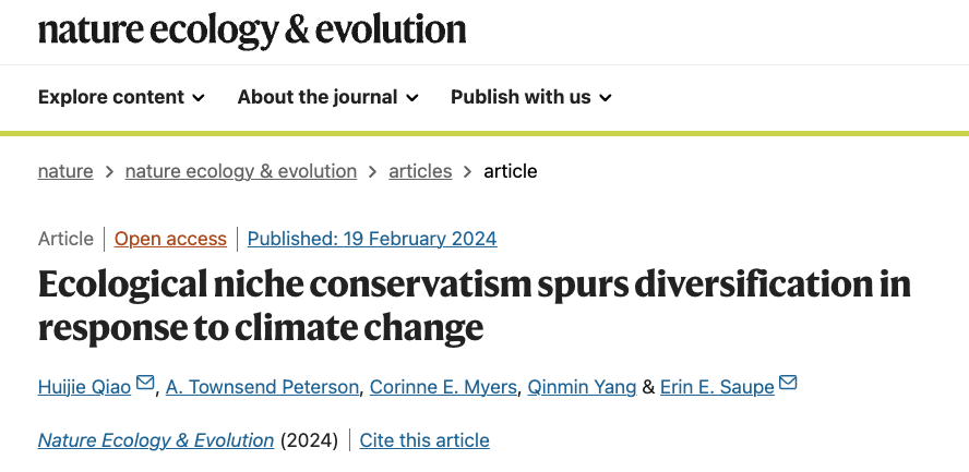 Nat.Ecol.Evol.速递：生态位保守性促进应对气候变化的多样化