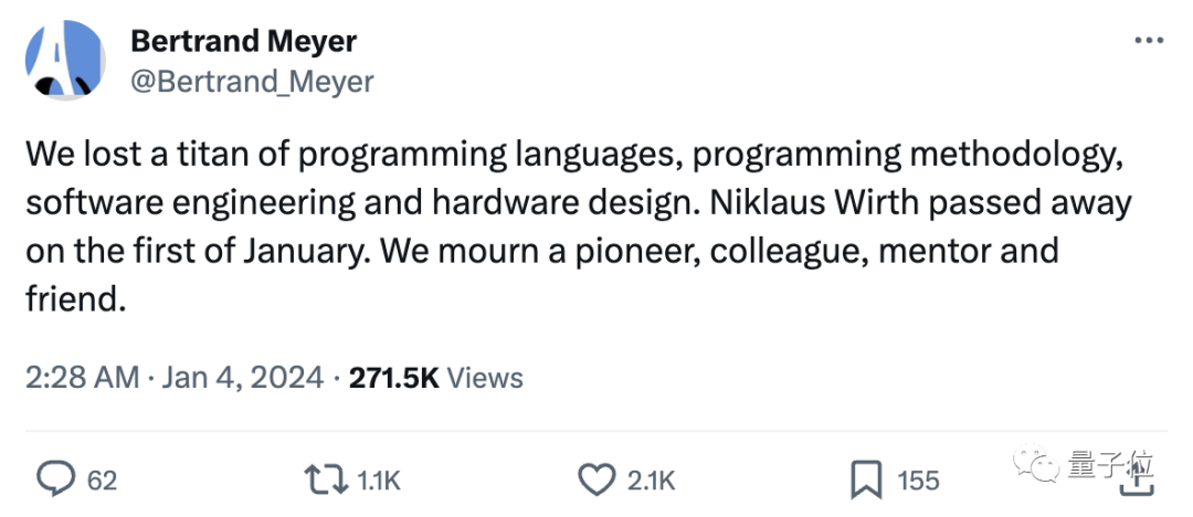 图灵奖得主Niklaus Wirth逝世，从Euler到Pascal，一代编程巨星陨落