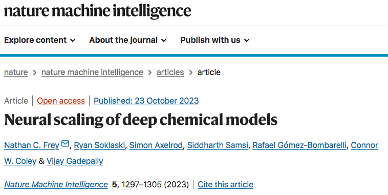 Nat. Mach. Intell.速递：深度化学模型的神经标度