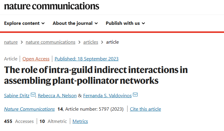 Nat. Commun. 速递：间接相互作用在植物-传粉者网络组装中的作用