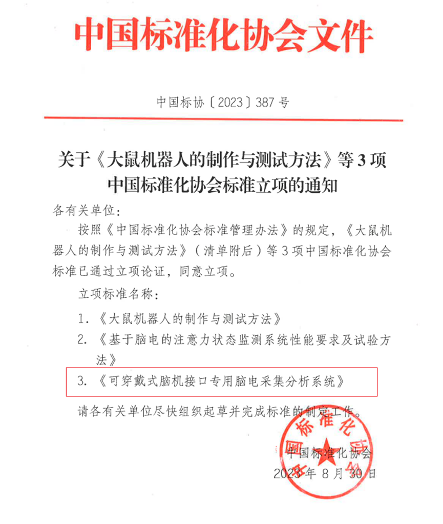 关于征集《可穿戴式脑机接口专用脑电采集分析系统》团体标准参编单位的通知