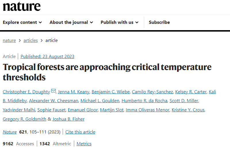 Nature 速递：热带森林正接近临界温度阈值