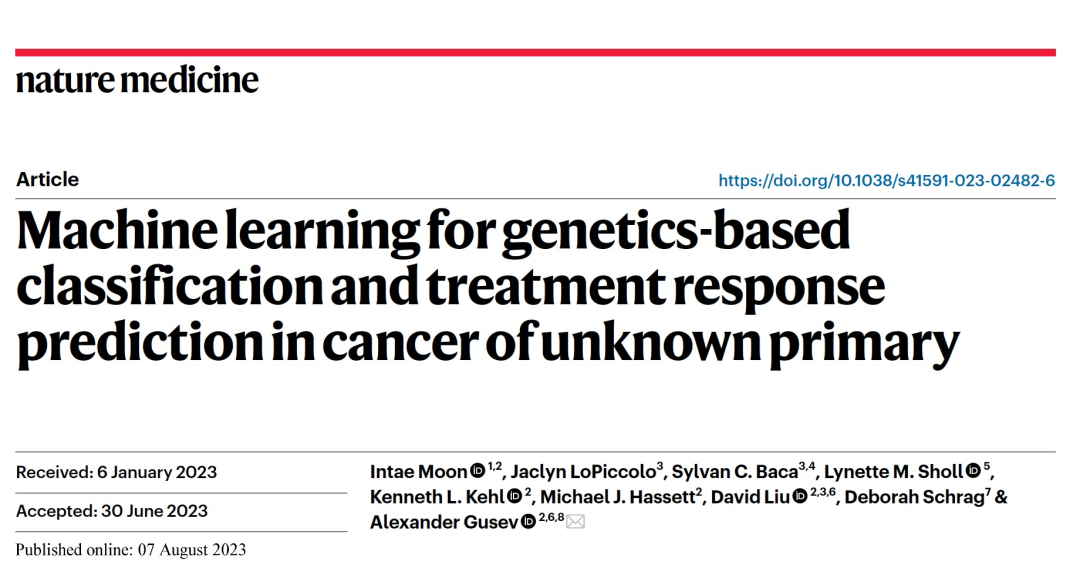 Nat. Med. | 基于遗传学原发部位未知癌症的分类和治疗反应预测