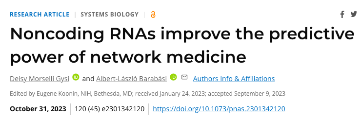 Barabasi 组新作：非编码 RNA 提高网络医学预测能力