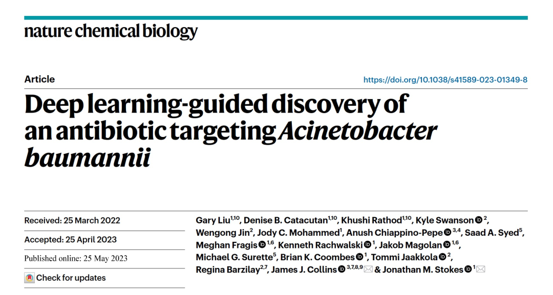 Nat. Chem. Bio. | 深度学习引导下的靶向鲍曼不动杆菌的抗生素发现