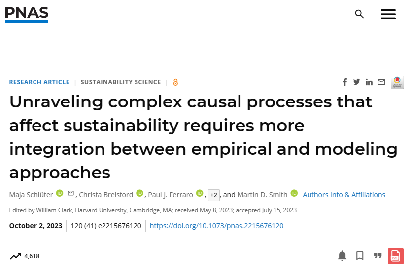 PNAS 速递：解开影响可持续性的复杂因果过程需要整合实证和建模方法