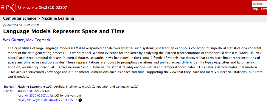 Max Tegmark 组：大模型学习到时间和空间的结构化知识