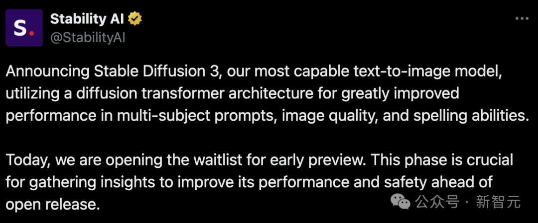 Stable Diffusion 3 发布：模型与 Sora 同架构、解决文字乱码、更好理解物理世界
