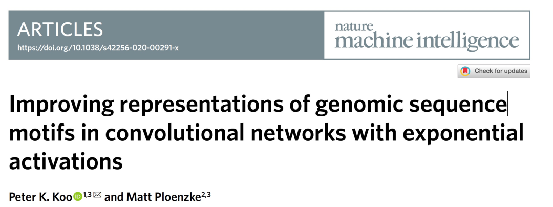 Nat. Mach. Intell. | 使用指数激活函数改进卷积网络中基因组序列模体的表示