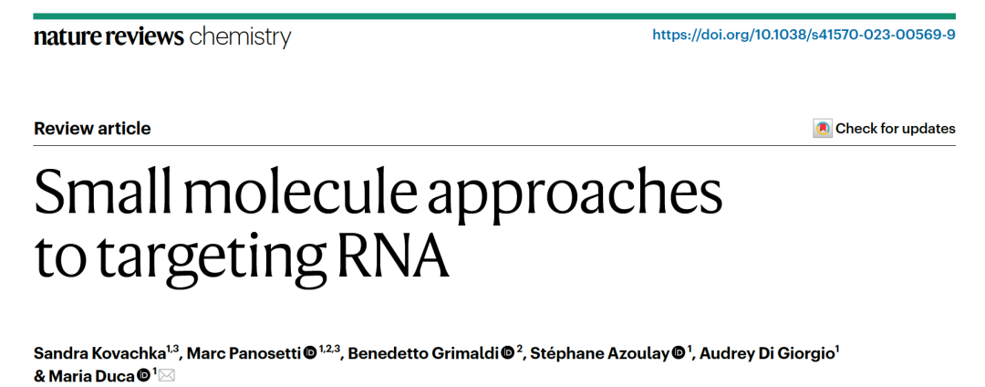 Nat. Rev. Chem. | 小分子与RNA的碰撞