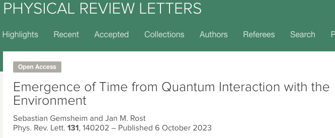 PRL速递：与环境的量子相互作用中涌现出时间