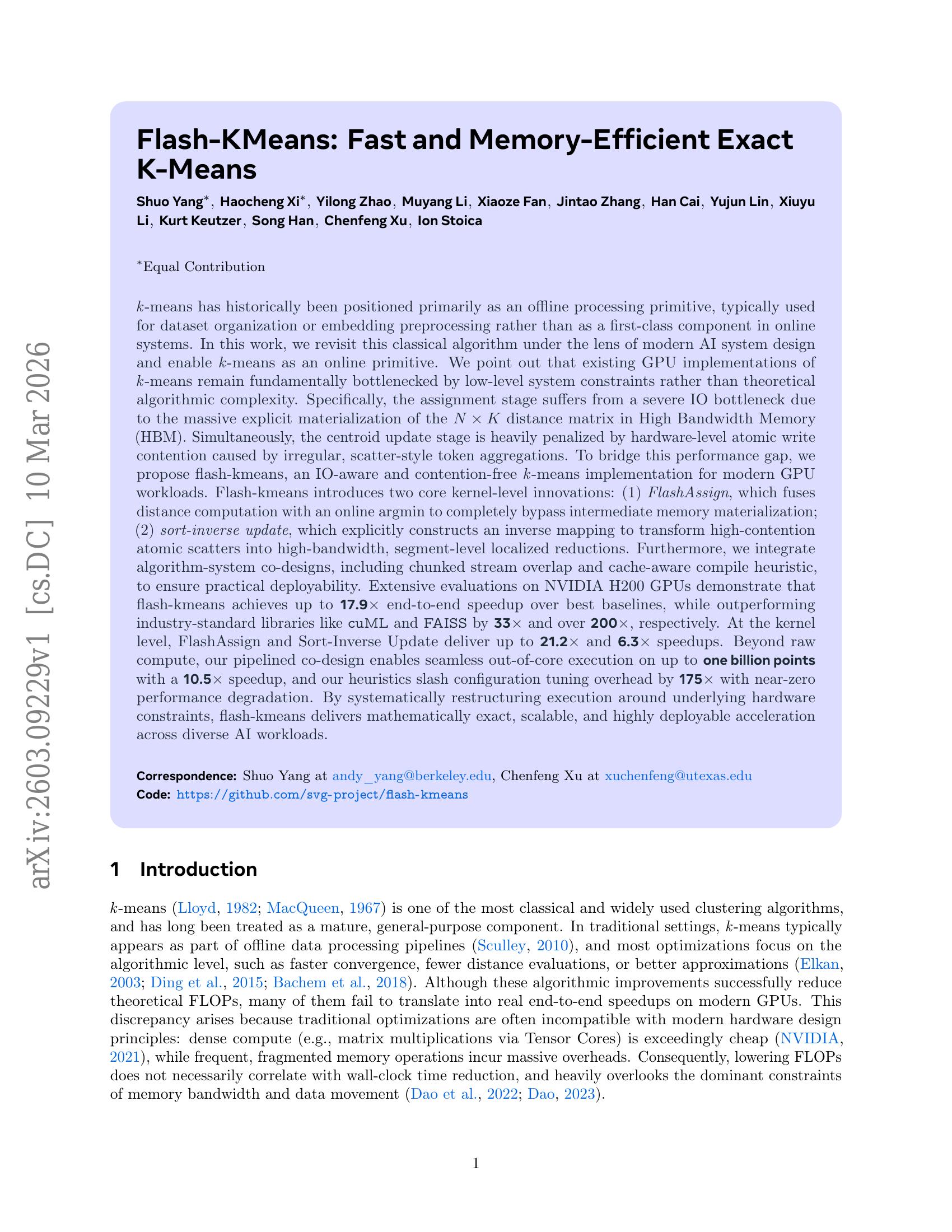 Flash-KMeans: Fast and Memory-Efficient Exact K-Means - 智源社区论文
