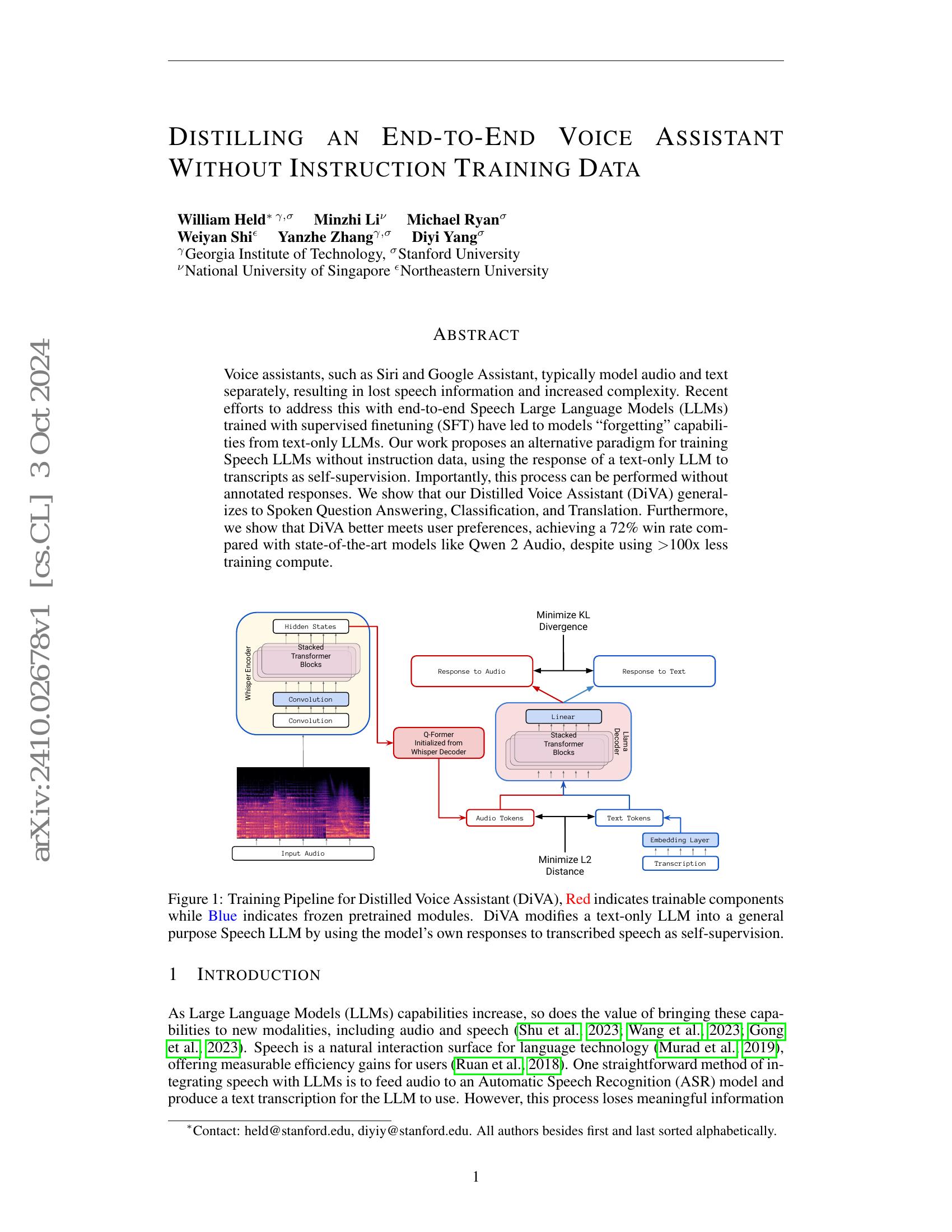 Distilling an End-to-End Voice Assistant Without Instruction Training ...