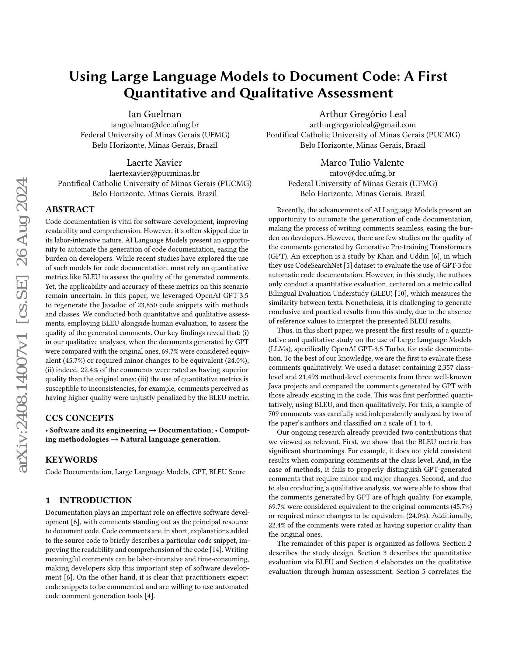 Using Large Language Models to Document Code: A First Quantitative and ...