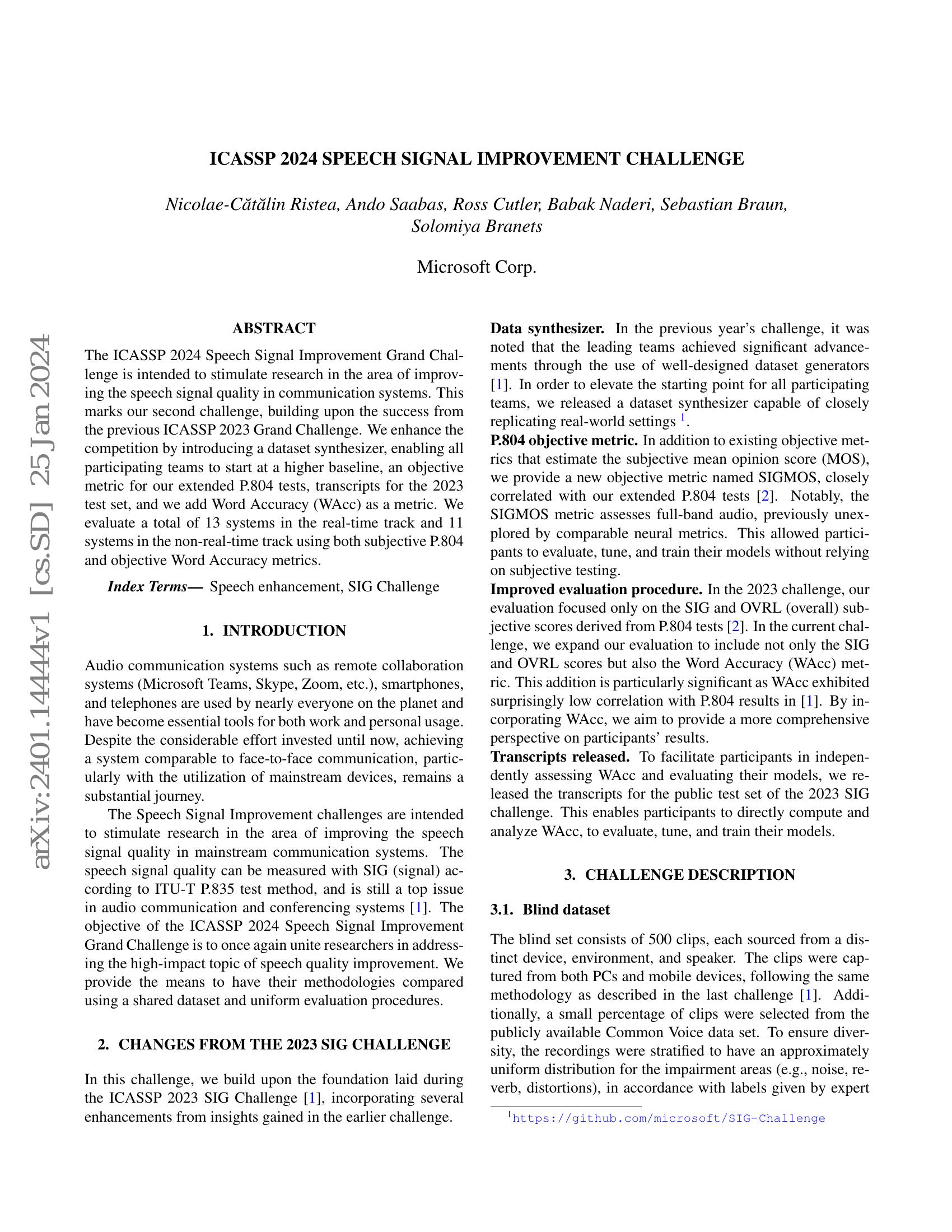 ICASSP 2024 Speech Signal Improvement Challenge 智源社区论文