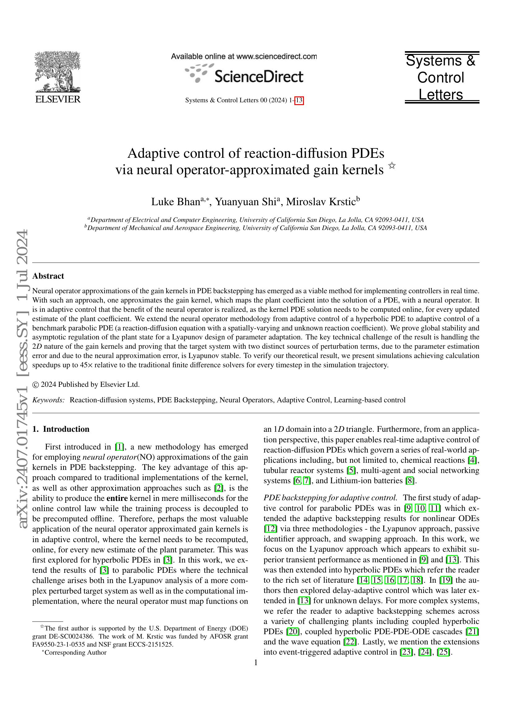 Adaptive control of reaction-diffusion PDEs via neural operator ...