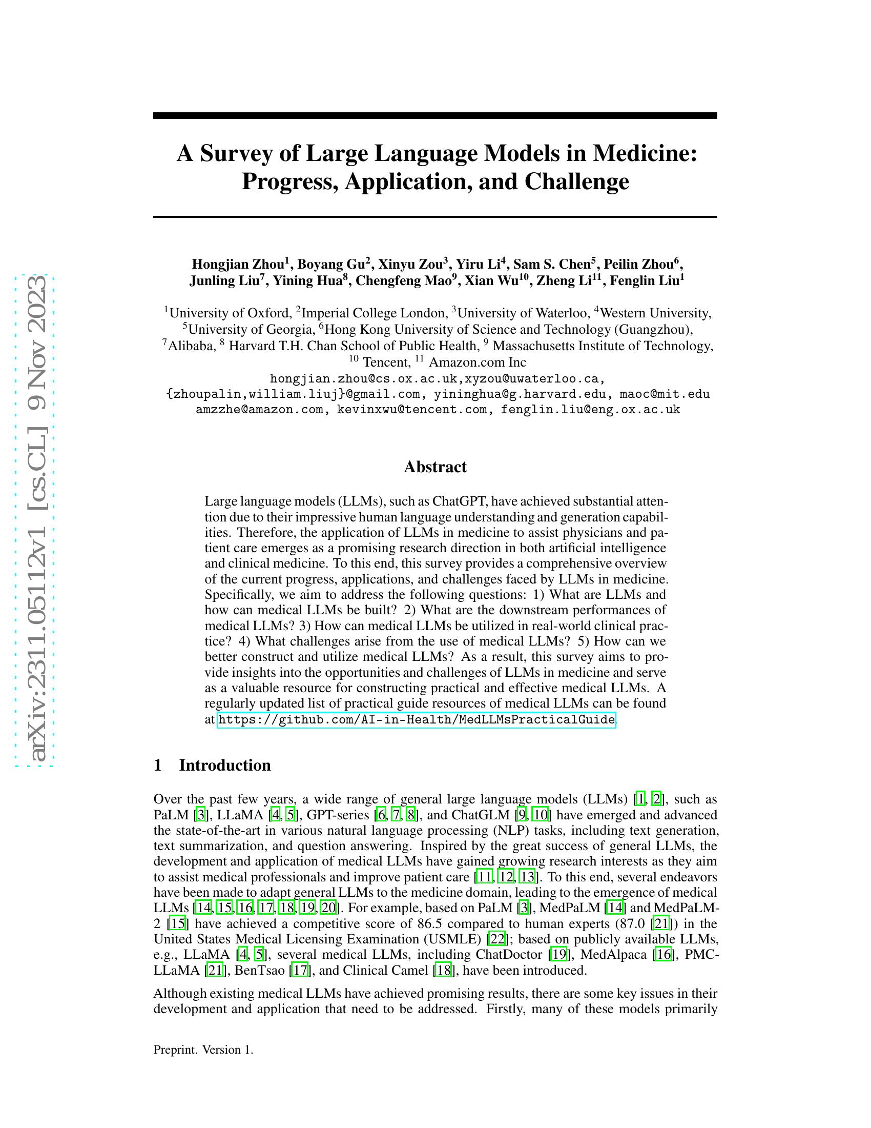 A Survey Of Large Language Models In Medicine: Progress, Application ...