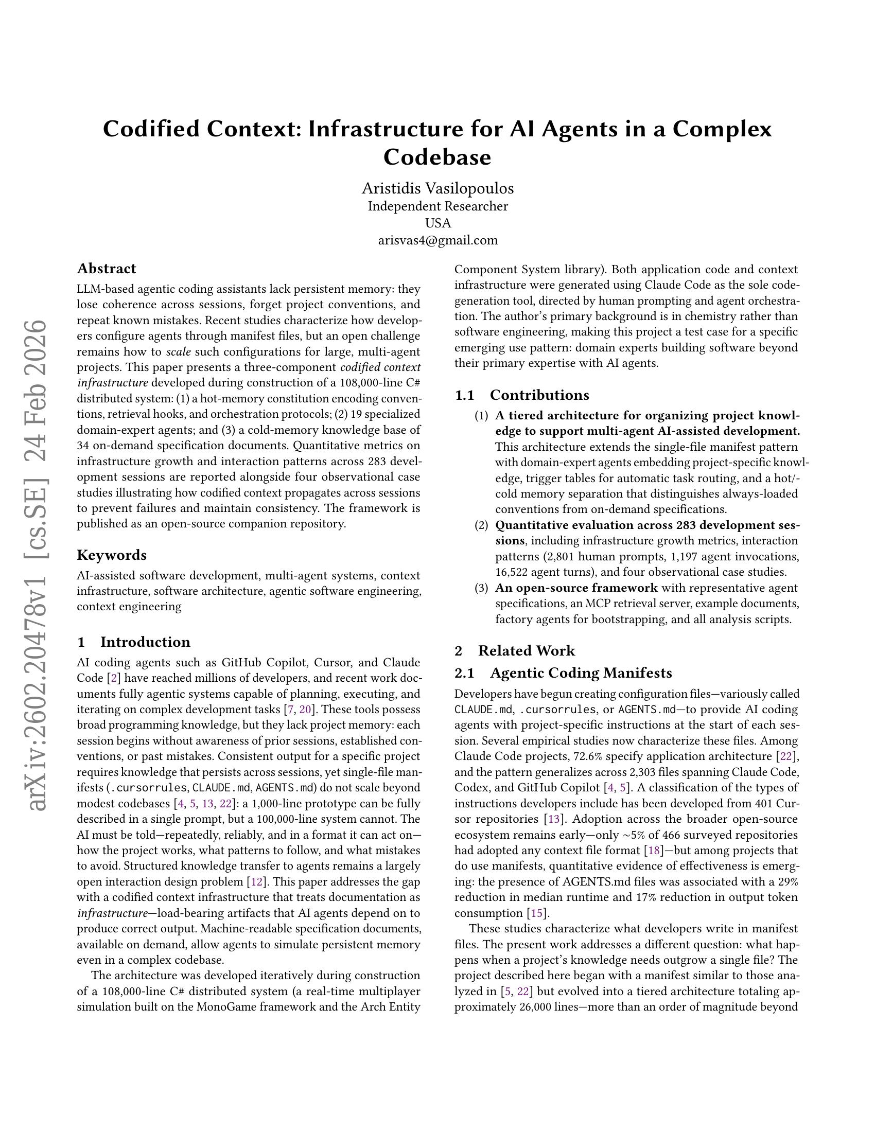 Codified Context: Infrastructure for AI Agents in a Complex Codebase ...