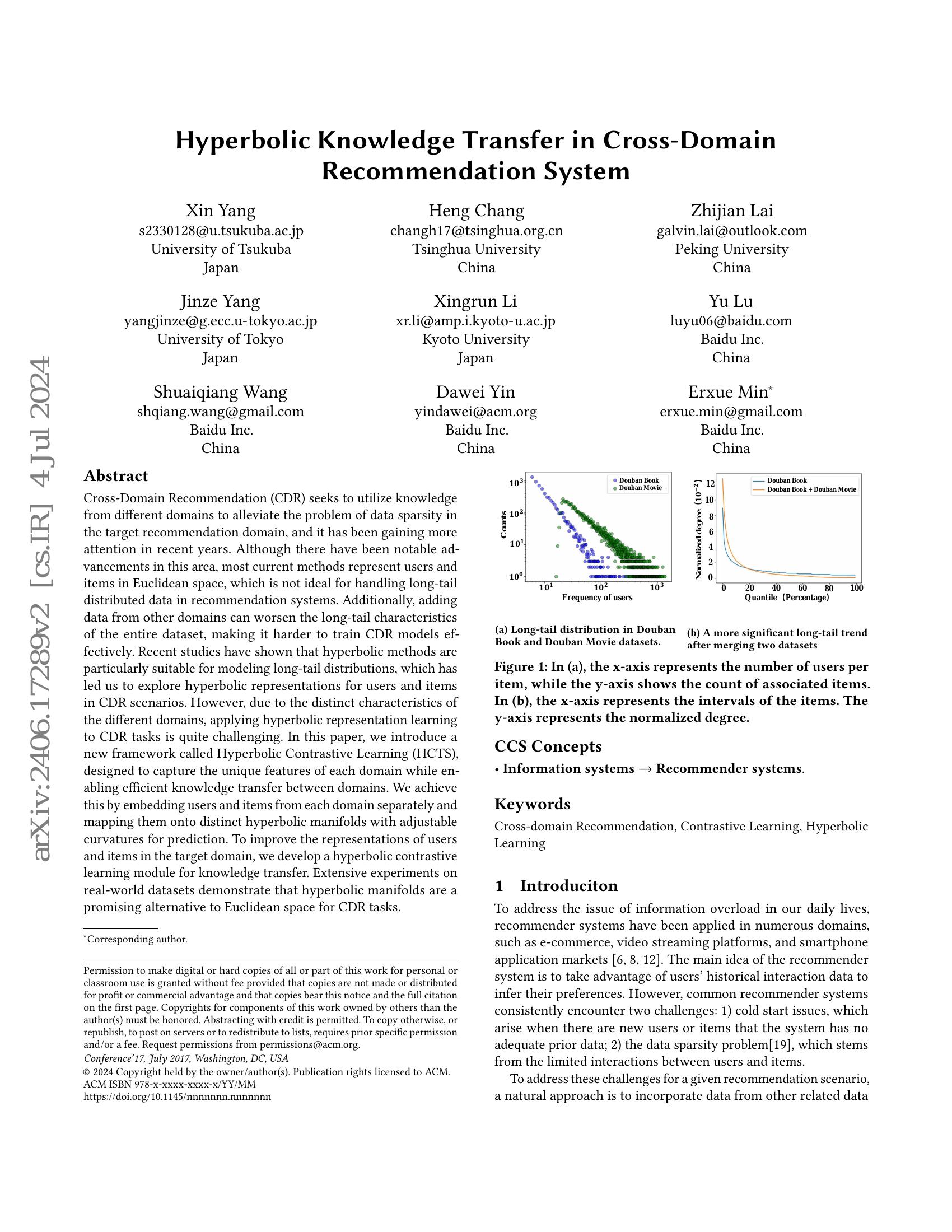 Hyperbolic Knowledge Transfer in Cross-Domain Recommendation System - 智 ...
