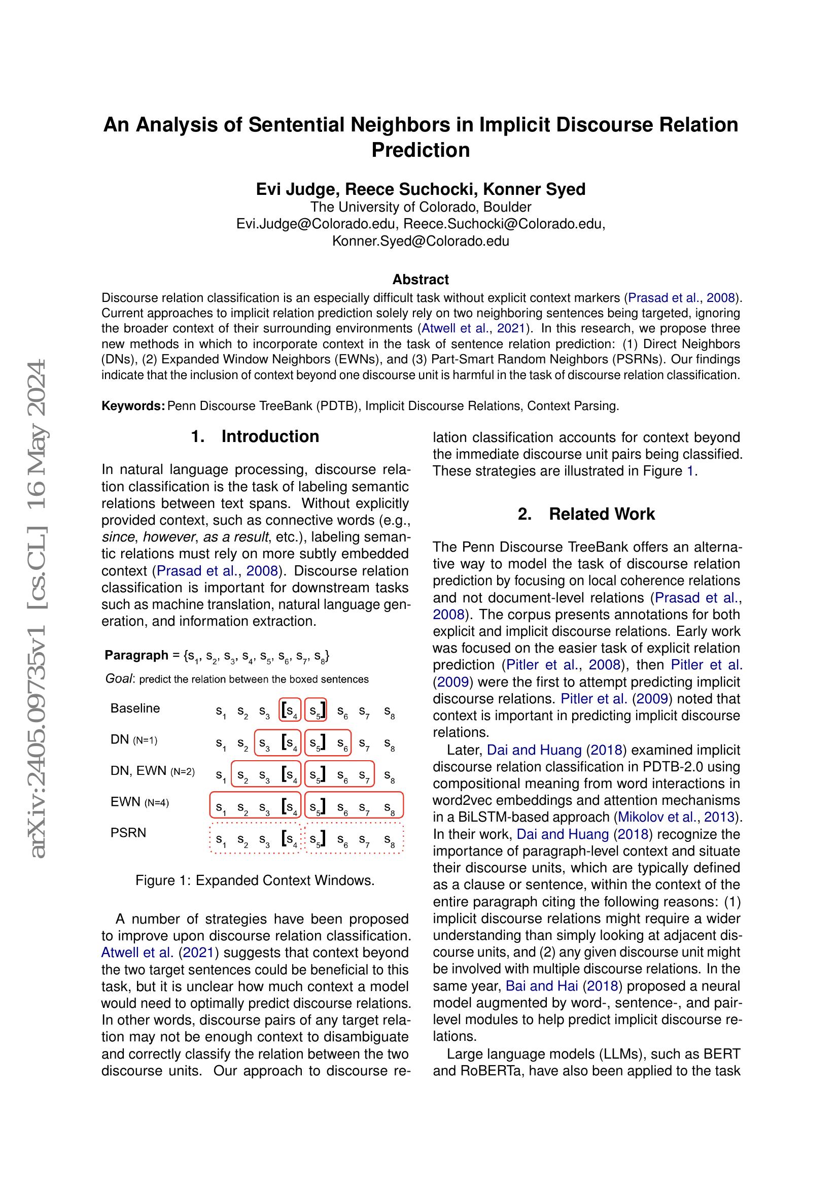 An Analysis of Sentential Neighbors in Implicit Discourse Relation ...