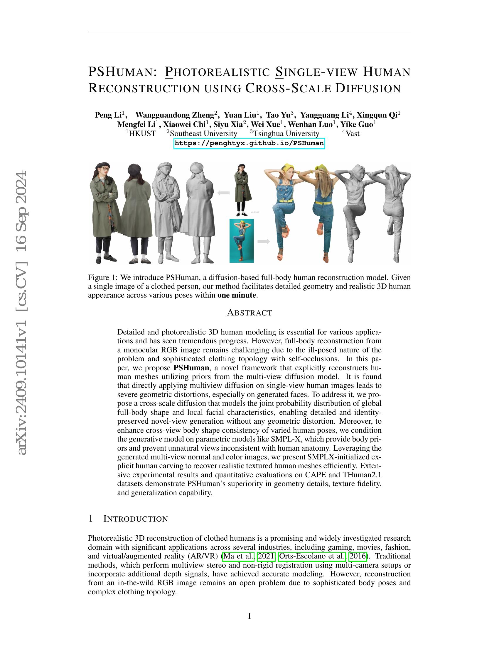 PSHuman: Photorealistic Single-view Human Reconstruction using Cross ...