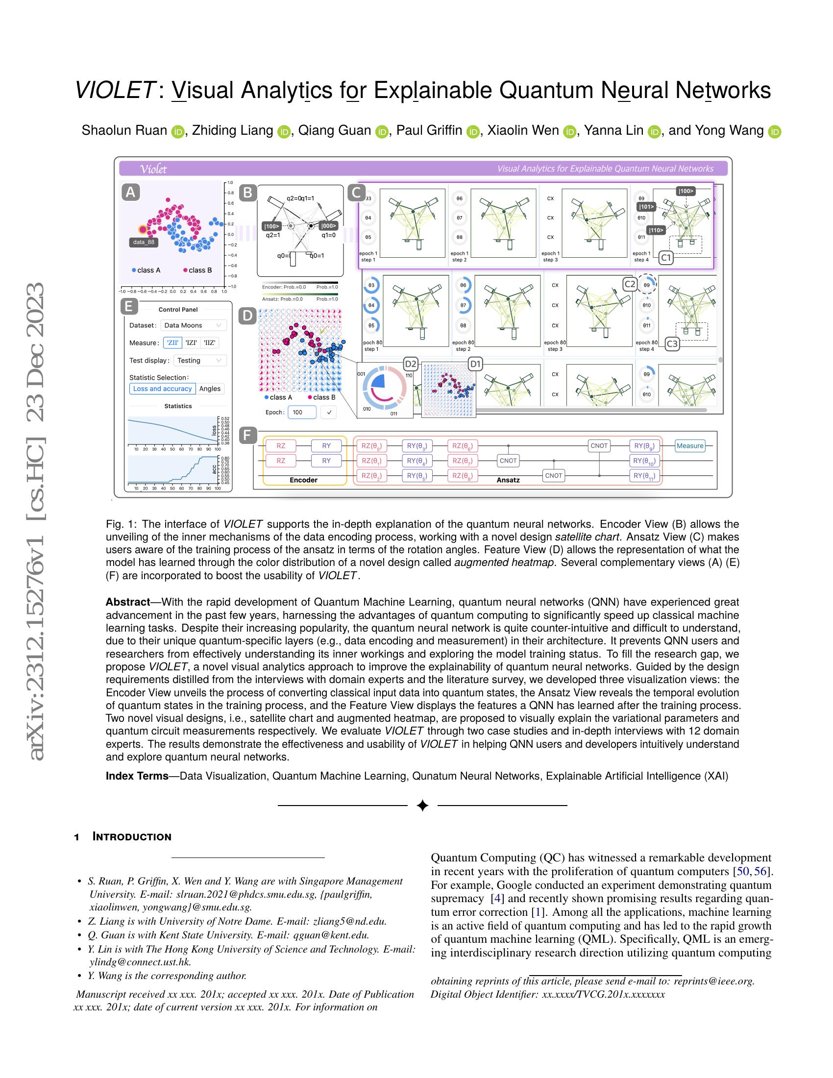 VIOLET: Visual Analytics for Explainable Quantum Neural Networks - 智源社区论文