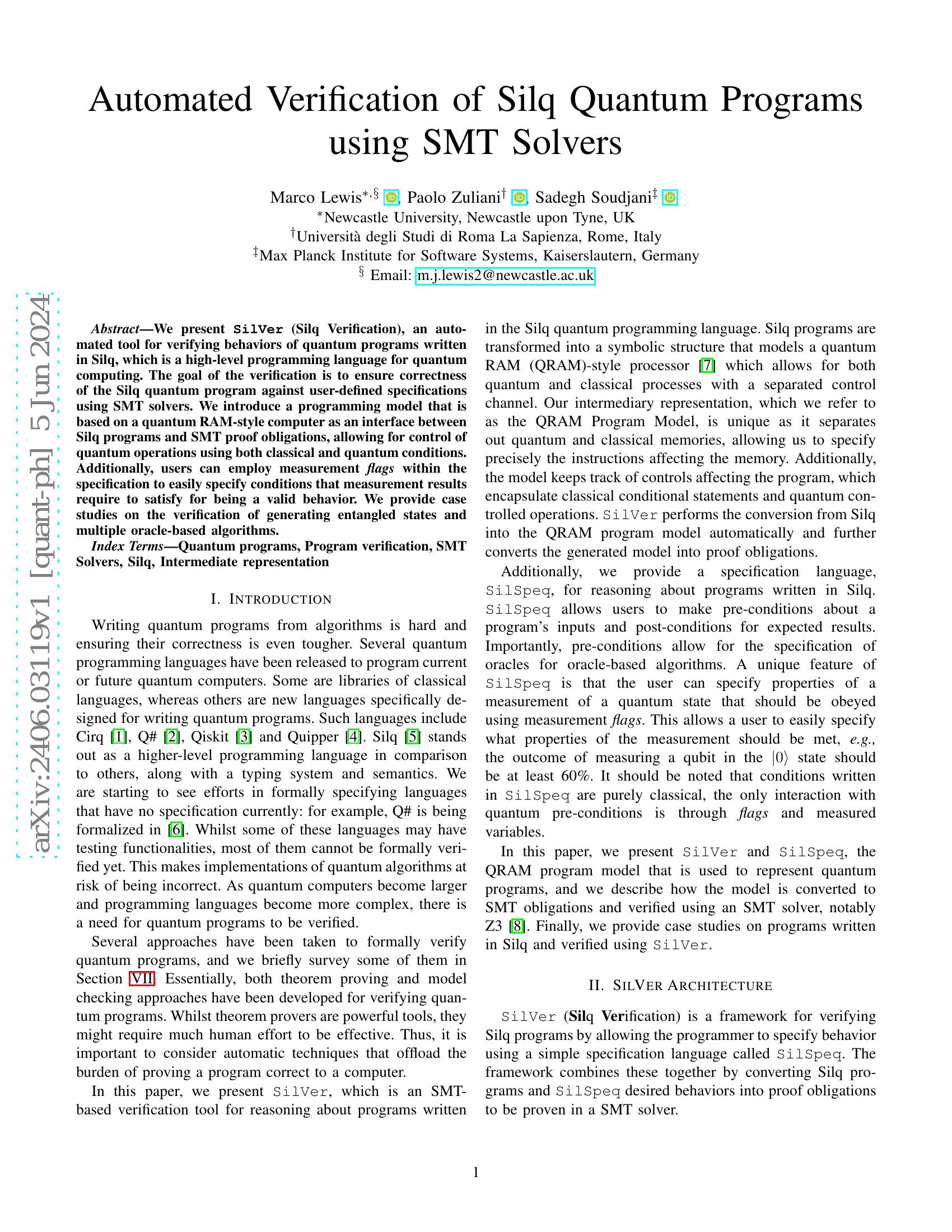 Automated Verification of Silq Quantum Programs using SMT Solvers - 智源社区论文