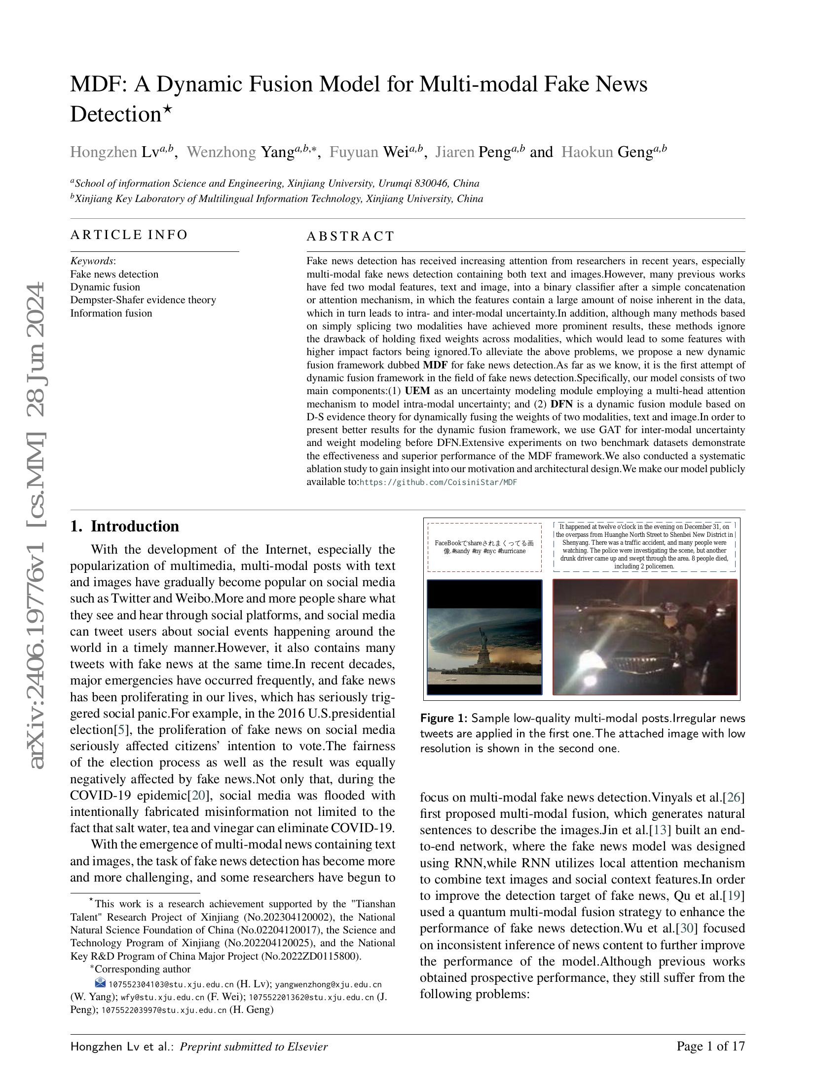 MDF: A Dynamic Fusion Model for Multi-modal Fake News Detection - 智源社区论文