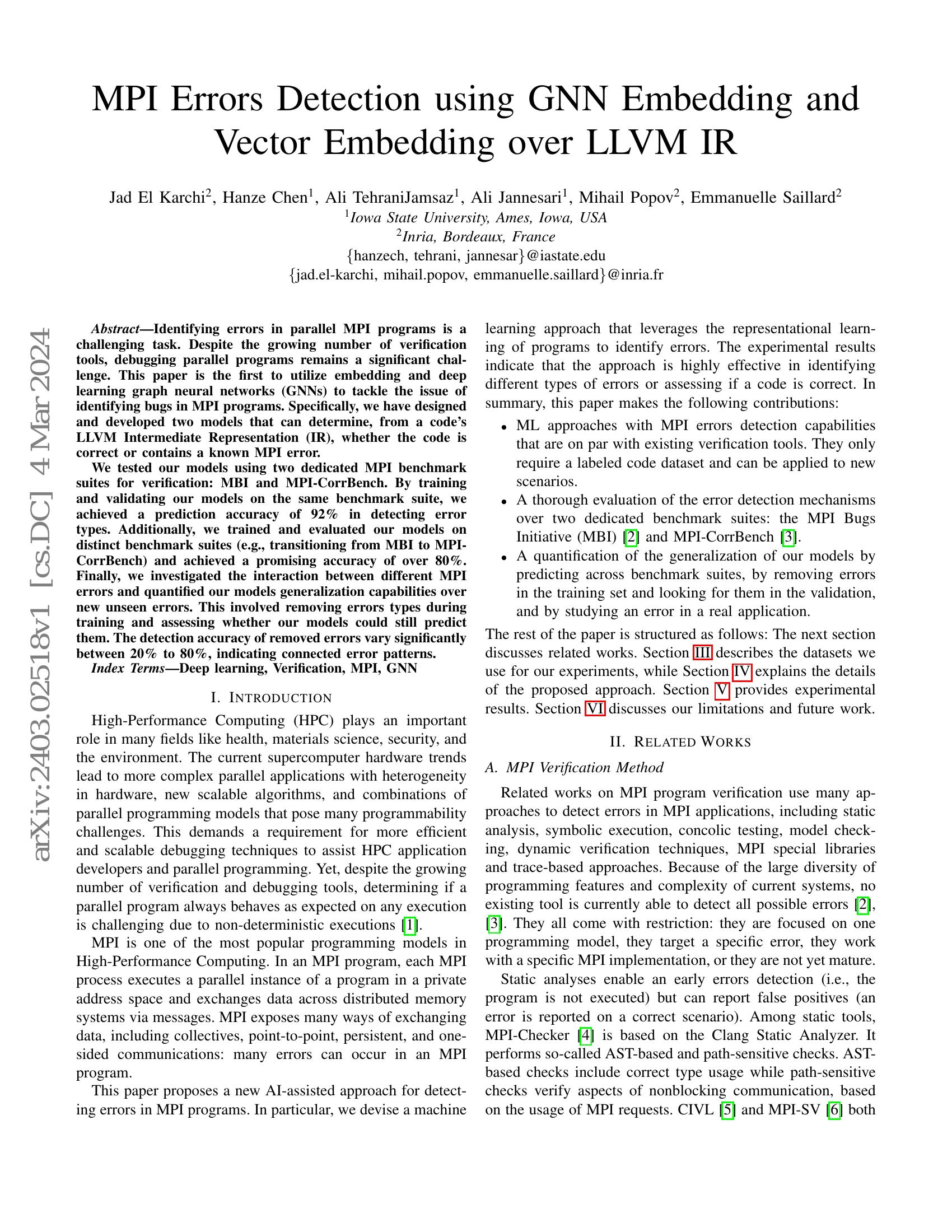 MPI Errors Detection using GNN Embedding and Vector Embedding over LLVM ...
