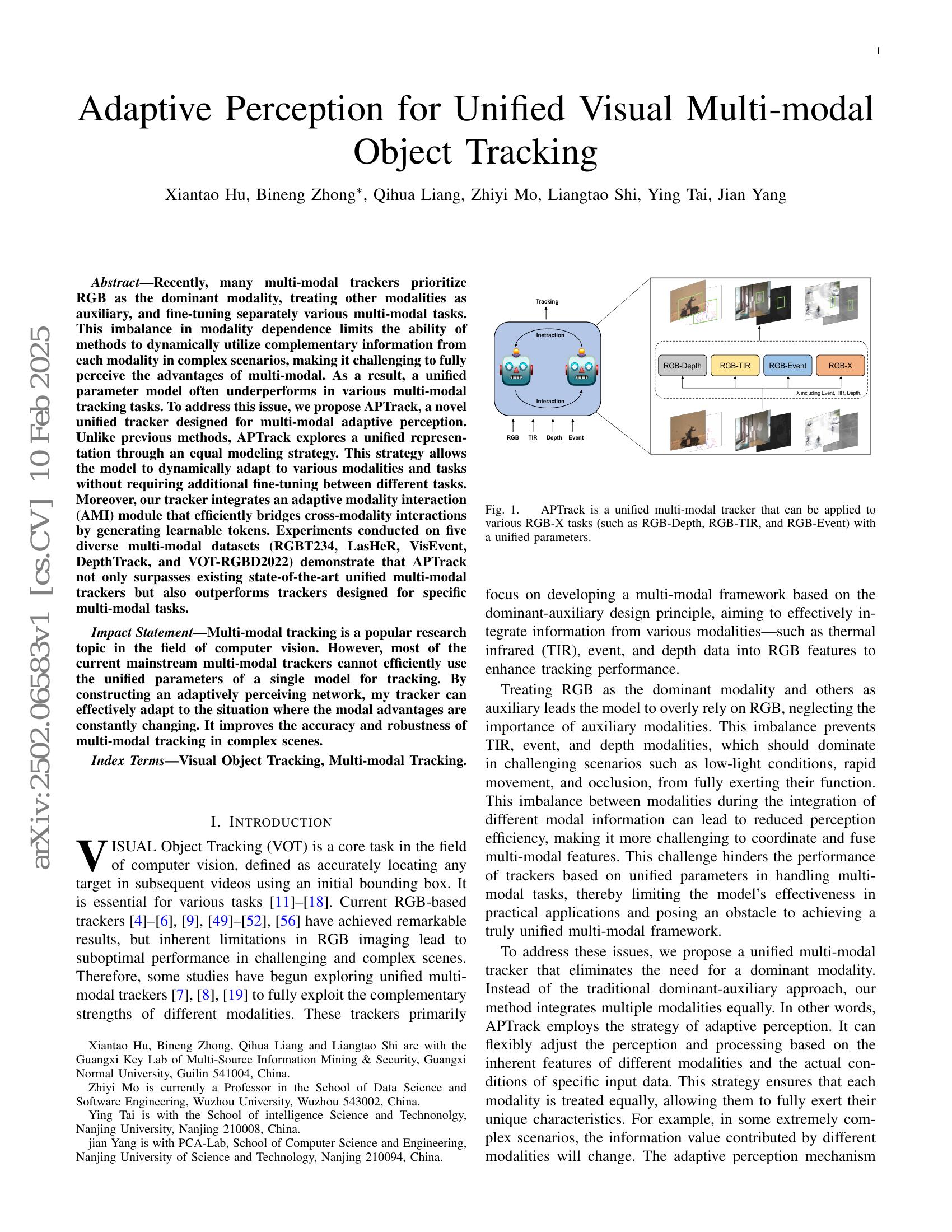 Adaptive Perception for Unified Visual Multi-modal Object Tracking - 智源社区论文