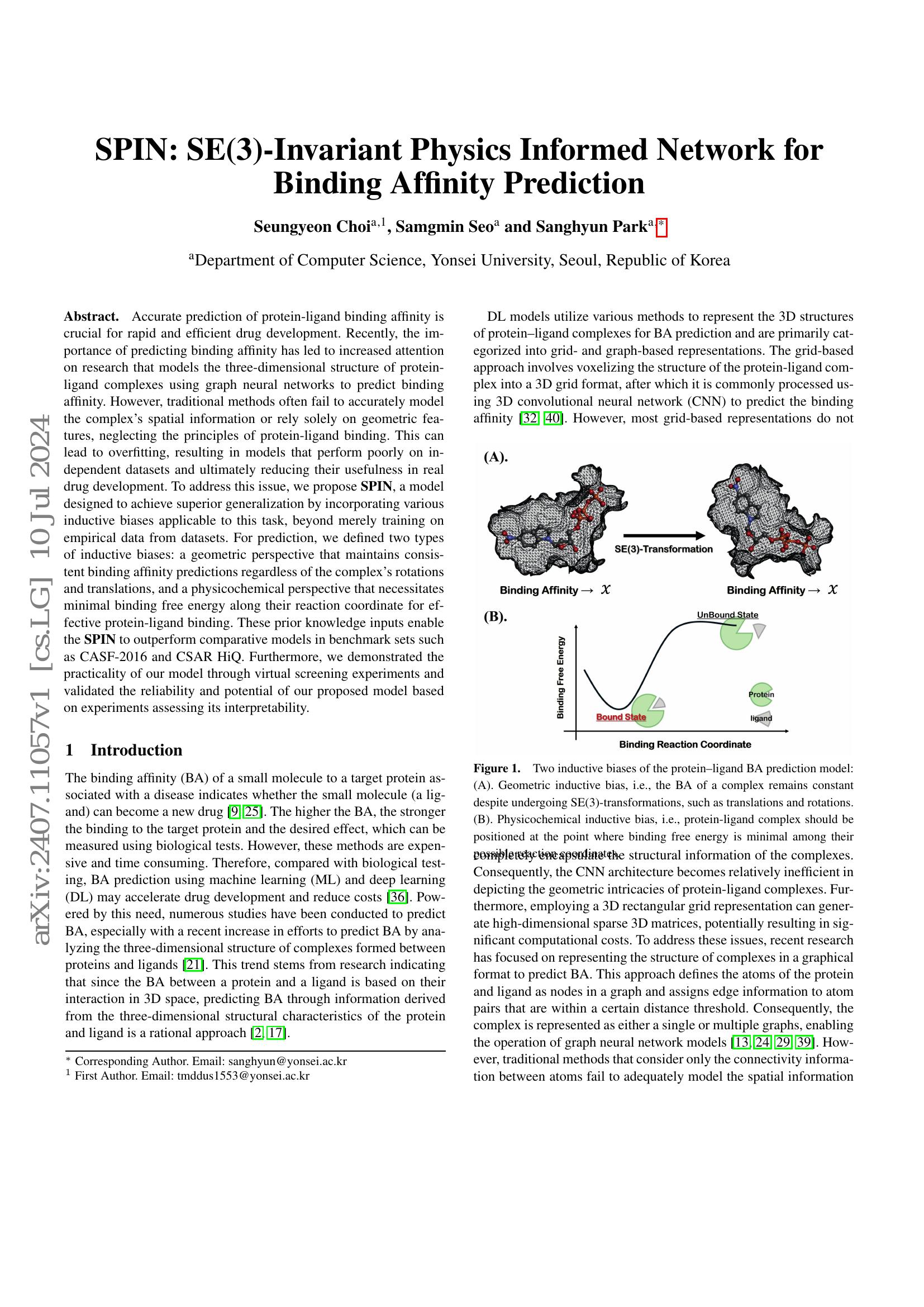 SPIN: SE(3)-Invariant Physics Informed Network for Binding Affinity ...